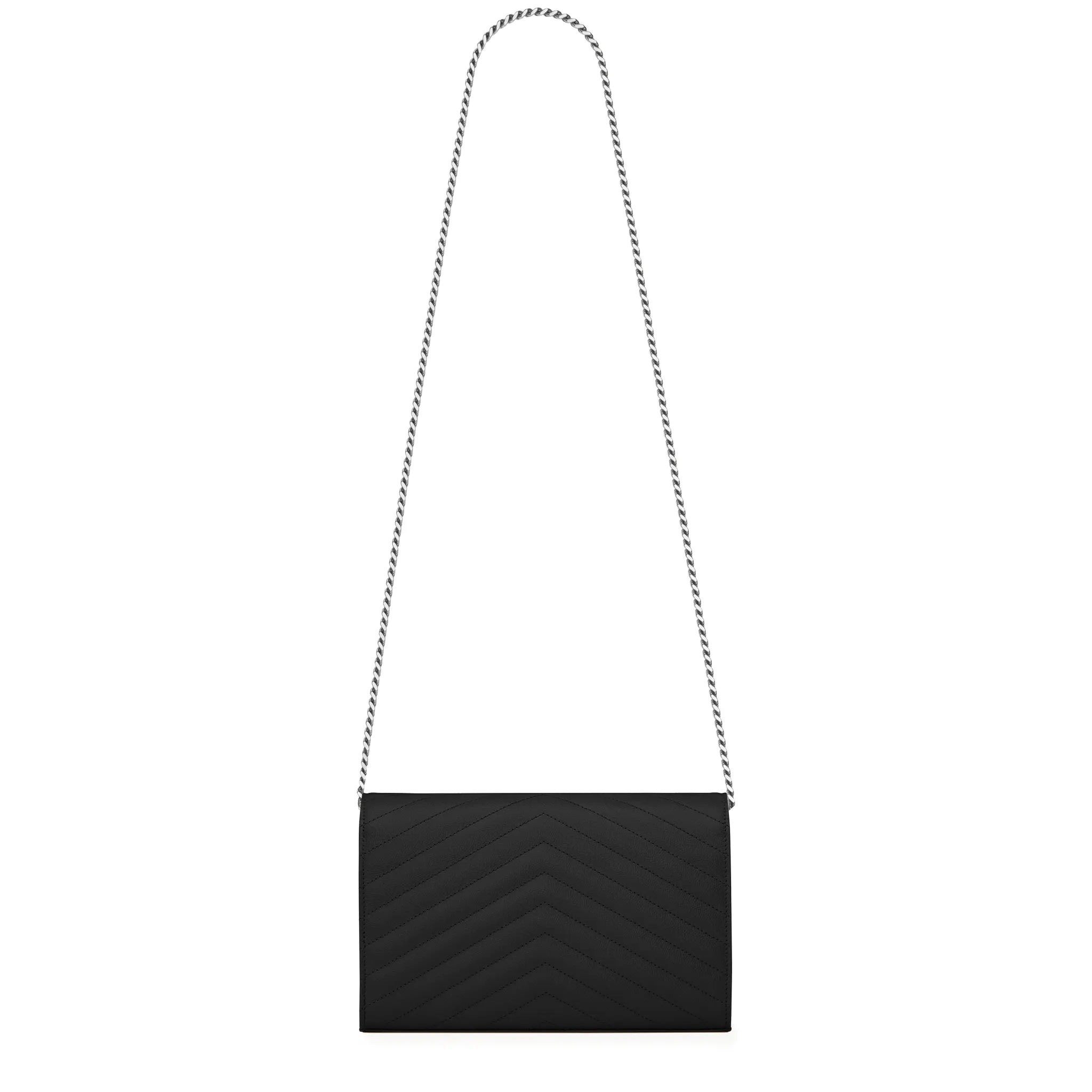 Back View of Saint Laurent Monogram Envelope Black Silver Crossbody Bag